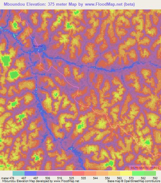 Mboundou,Gabon Elevation Map