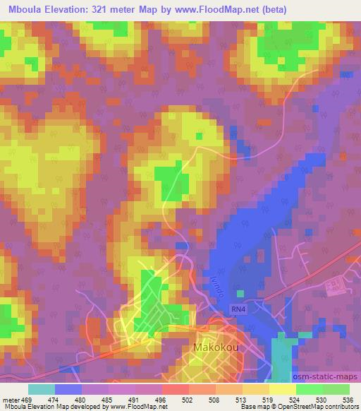Mboula,Gabon Elevation Map
