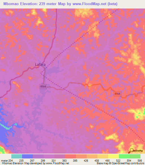 Mbomao,Gabon Elevation Map