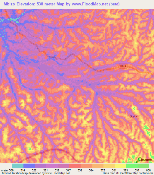 Mbizo,Gabon Elevation Map