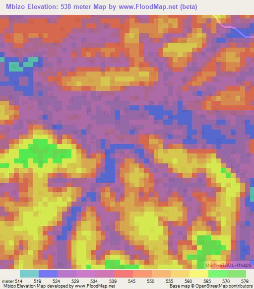 Mbizo,Gabon Elevation Map