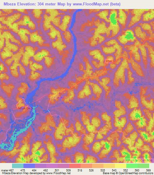 Mbeza,Gabon Elevation Map
