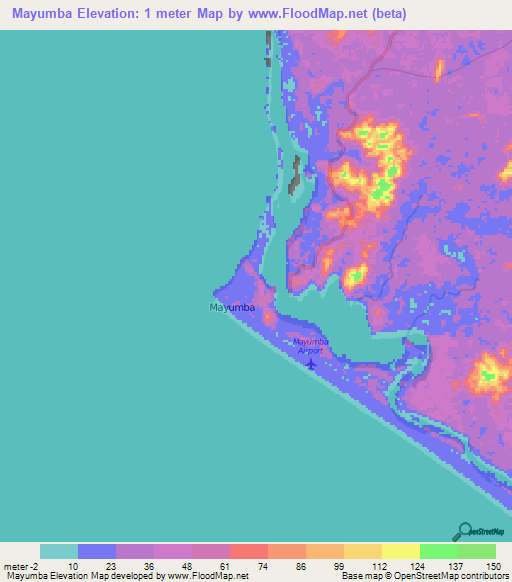 Mayumba,Gabon Elevation Map