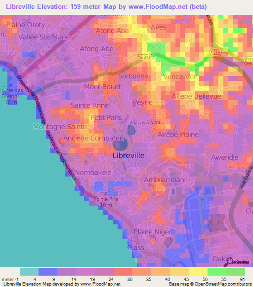 Libreville,Gabon Elevation Map