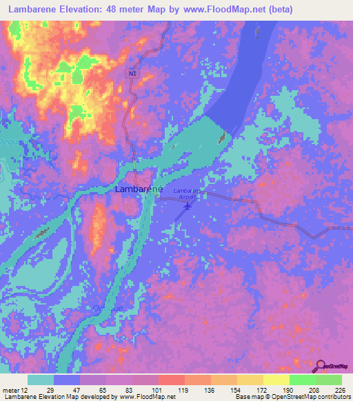 Lambarene,Gabon Elevation Map