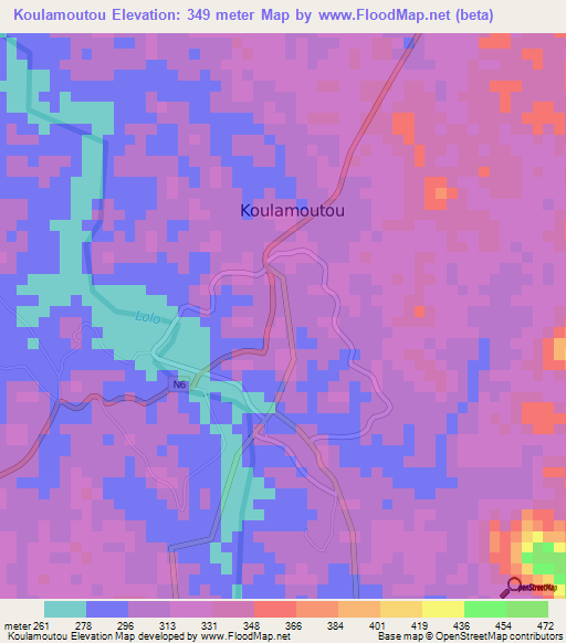 Koulamoutou,Gabon Elevation Map