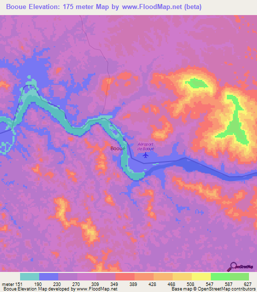 Booue,Gabon Elevation Map