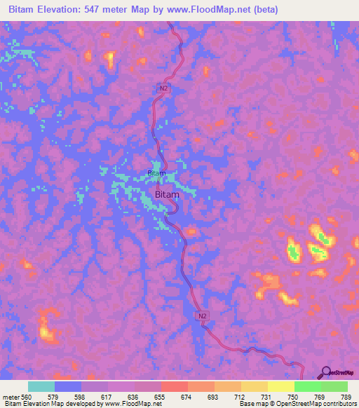 Bitam,Gabon Elevation Map