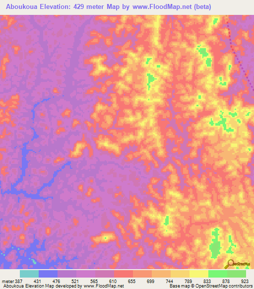 Aboukoua,Gabon Elevation Map