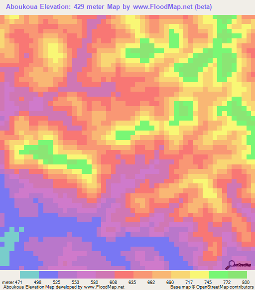 Aboukoua,Gabon Elevation Map