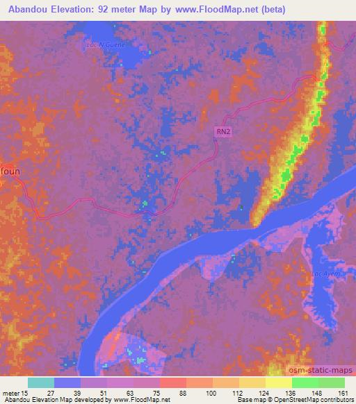 Abandou,Gabon Elevation Map