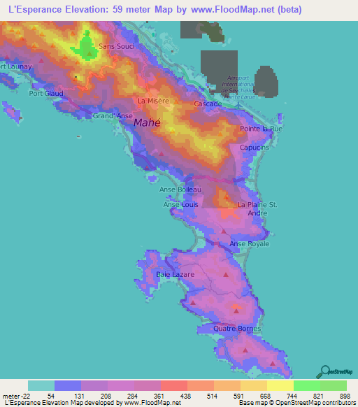 L'Esperance,Seychelles Elevation Map