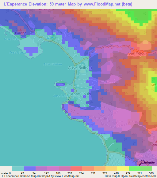 L'Esperance,Seychelles Elevation Map
