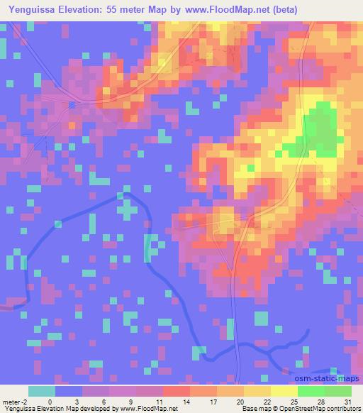 Yenguissa,Guinea Elevation Map