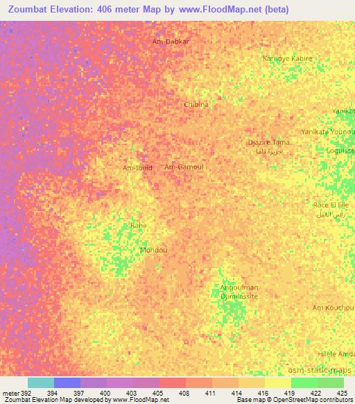Zoumbat,Chad Elevation Map