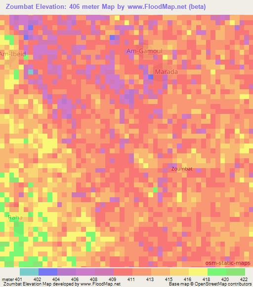Zoumbat,Chad Elevation Map