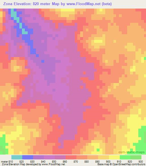 Zona,Chad Elevation Map