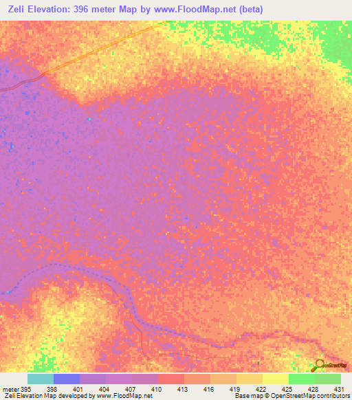 Zeli,Chad Elevation Map