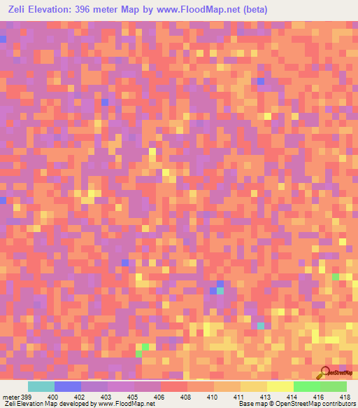 Zeli,Chad Elevation Map