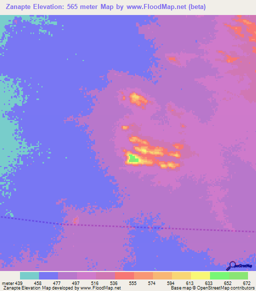 Zanapte,Chad Elevation Map