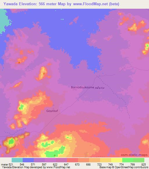 Yawada,Chad Elevation Map