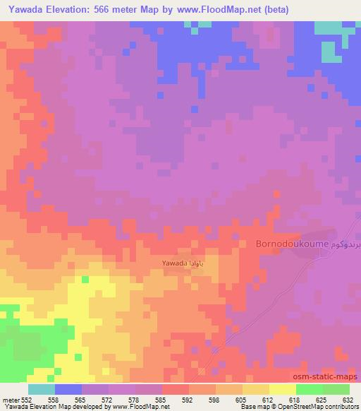 Yawada,Chad Elevation Map