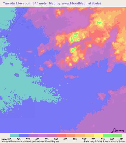 Yawada,Chad Elevation Map