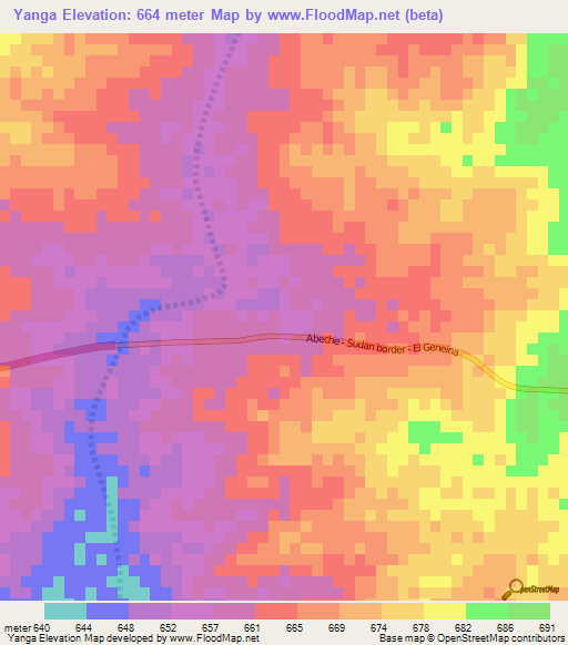 Yanga,Chad Elevation Map