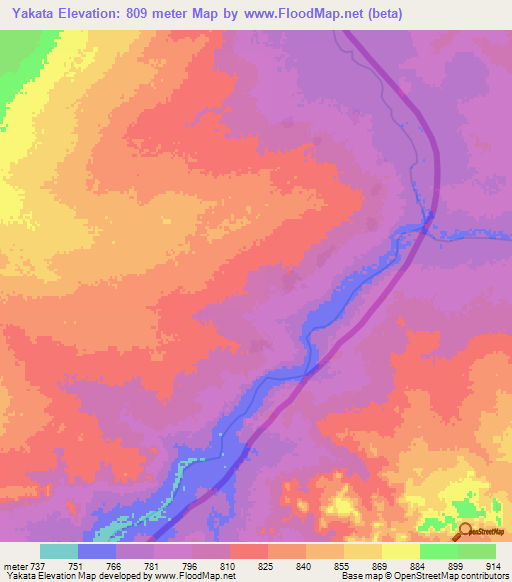 Yakata,Chad Elevation Map