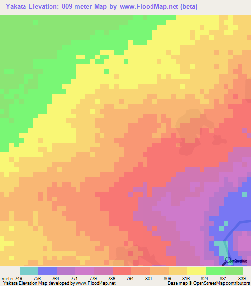 Yakata,Chad Elevation Map