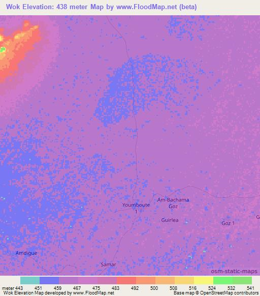 Wok,Chad Elevation Map