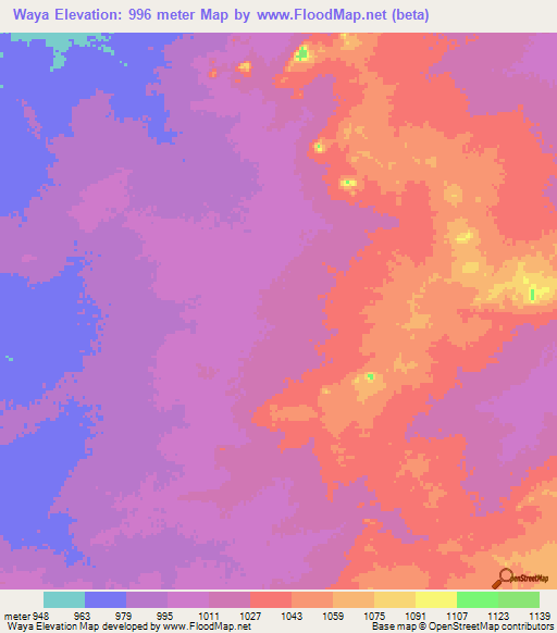 Waya,Chad Elevation Map