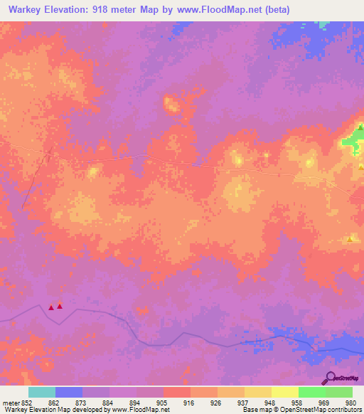Warkey,Chad Elevation Map