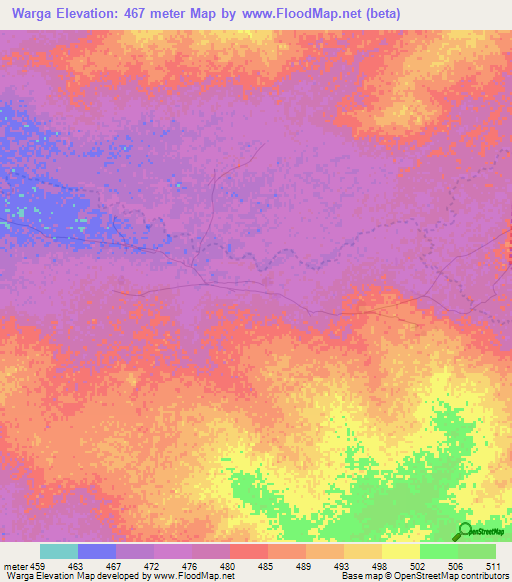 Warga,Chad Elevation Map