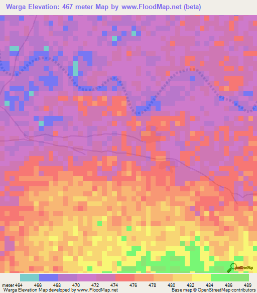 Warga,Chad Elevation Map