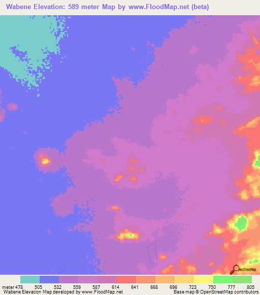 Wabene,Chad Elevation Map