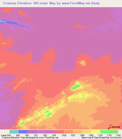 Troatoua,Chad Elevation Map