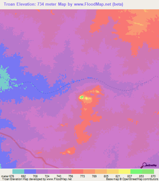 Troan,Chad Elevation Map