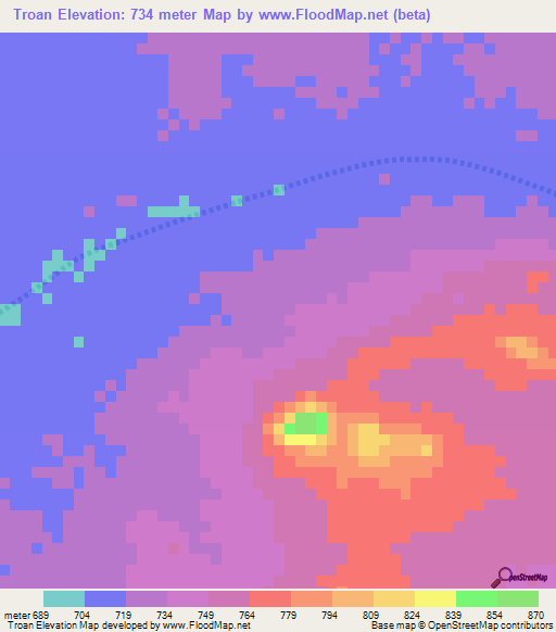 Troan,Chad Elevation Map