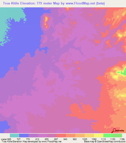 Troa Kitile,Chad Elevation Map
