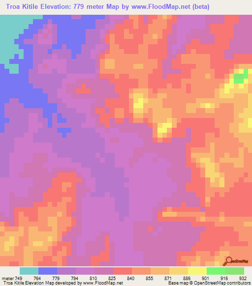 Troa Kitile,Chad Elevation Map