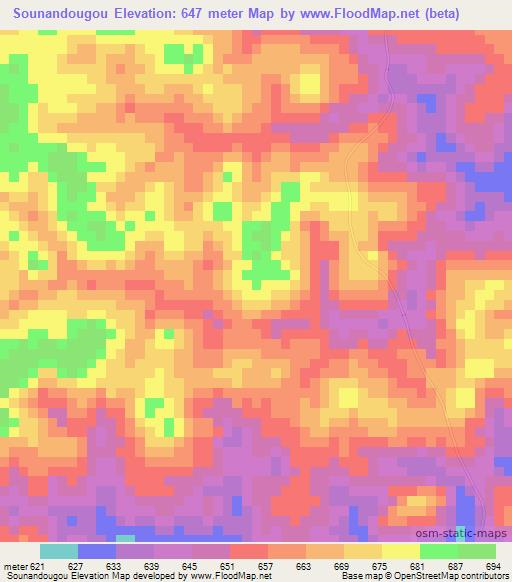 Sounandougou,Guinea Elevation Map