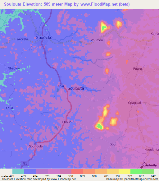 Soulouta,Guinea Elevation Map