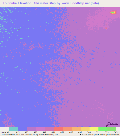 Toutouba,Chad Elevation Map