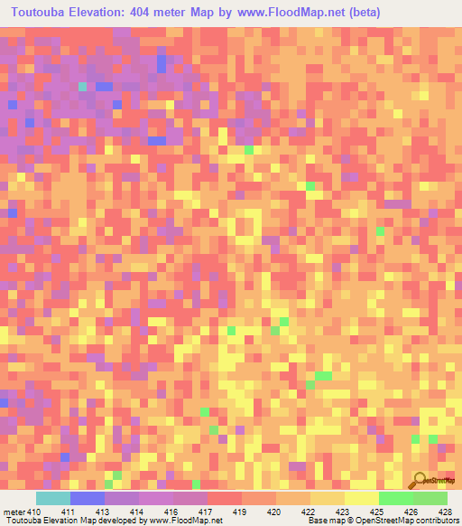 Toutouba,Chad Elevation Map