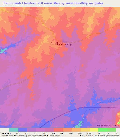 Tourmoundi,Chad Elevation Map