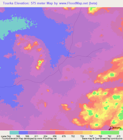 Tourka,Chad Elevation Map