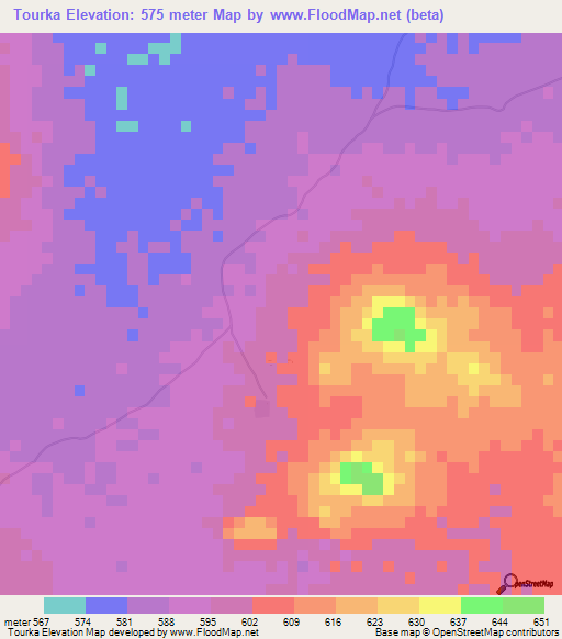 Tourka,Chad Elevation Map