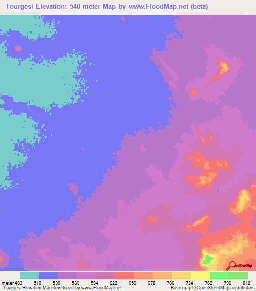 Tourgesi,Chad Elevation Map
