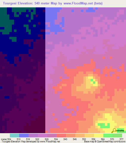 Tourgesi,Chad Elevation Map